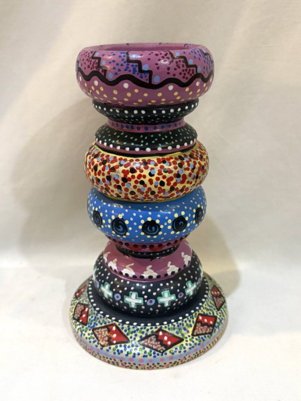 Vintage 1994 Ty Anderle Hand Made Hand Painted Wood Candle Holder